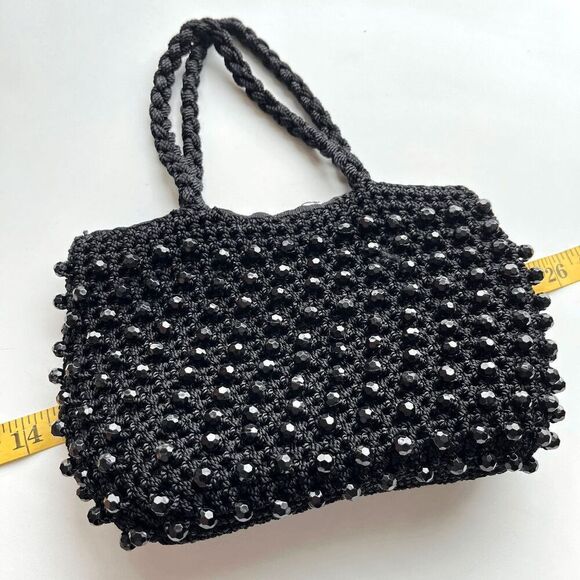 1950s Vintage Italian Black Beaded Crochet Handbag Ritten Exclusive - Picture 3 of 9